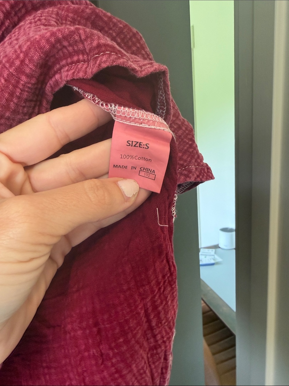 Relaxed Gauze Henley Top - Raspberry Pink - Picture 3 of 3